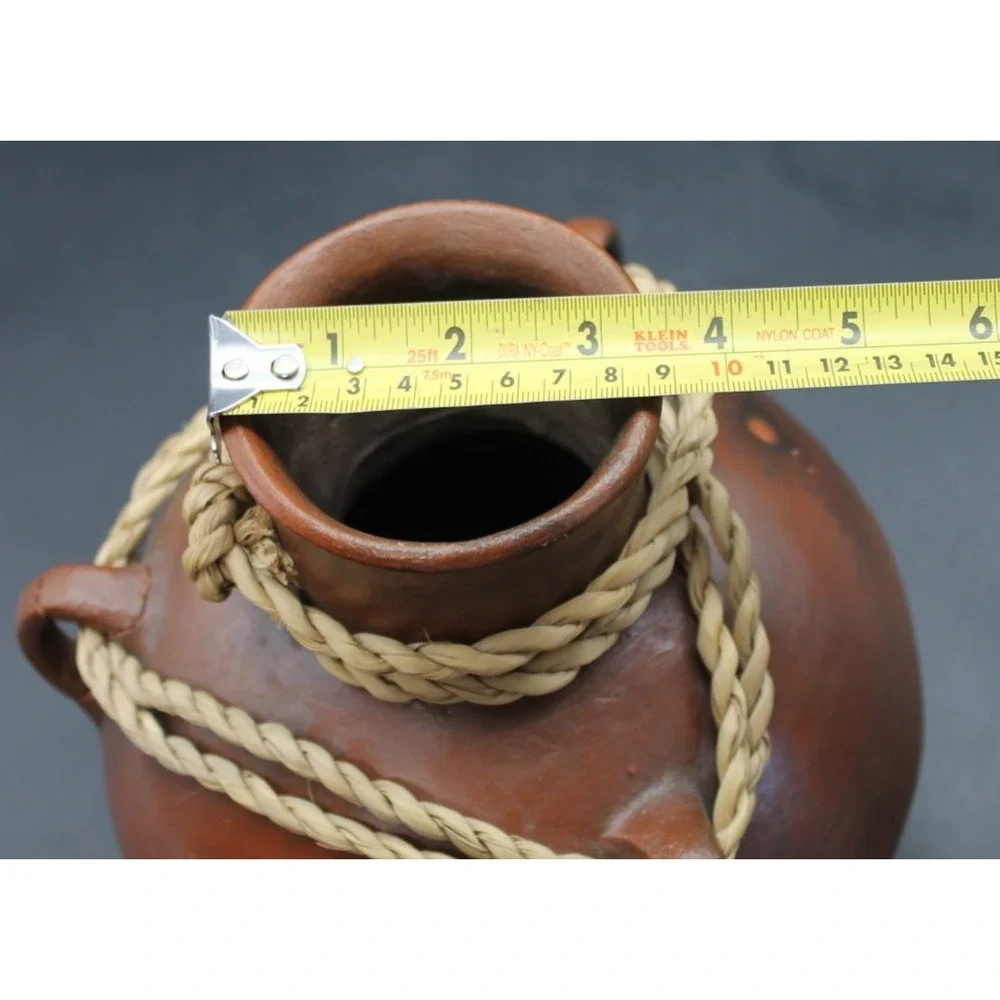 Vintage Handcrafted Earthenware Pottery Olla Vase Rustic Folk Art Vessel Brown